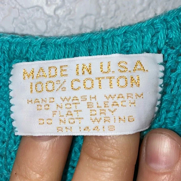 VTG Cropped Knit Turquoise Cotton Tank Top SZ: Medium - Picture 2 of 5